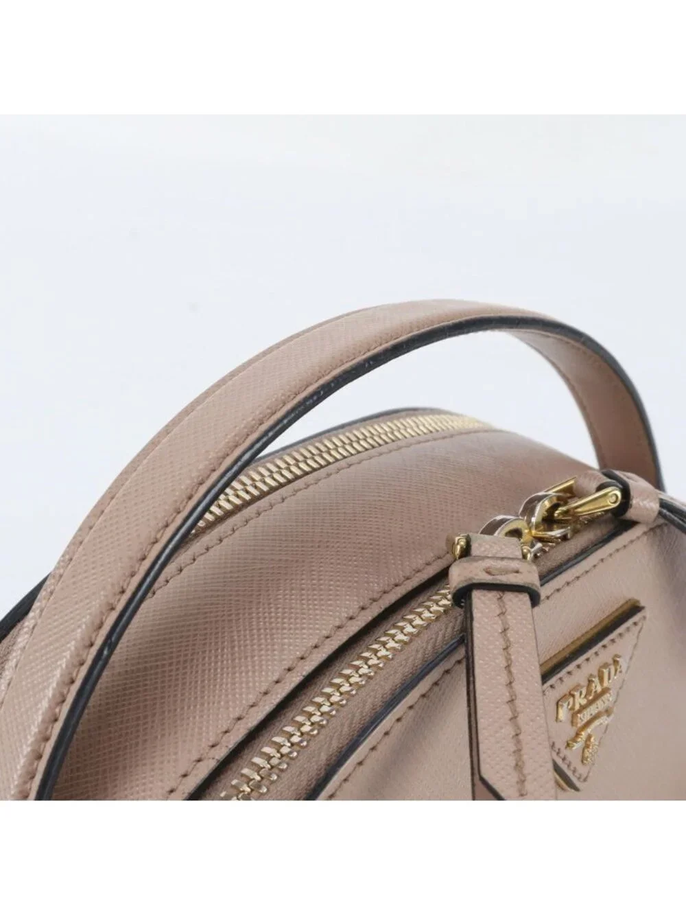 Prada Saffiano Triangle Logo Leather 2-Way Shoulder Bag Crossbody Hand